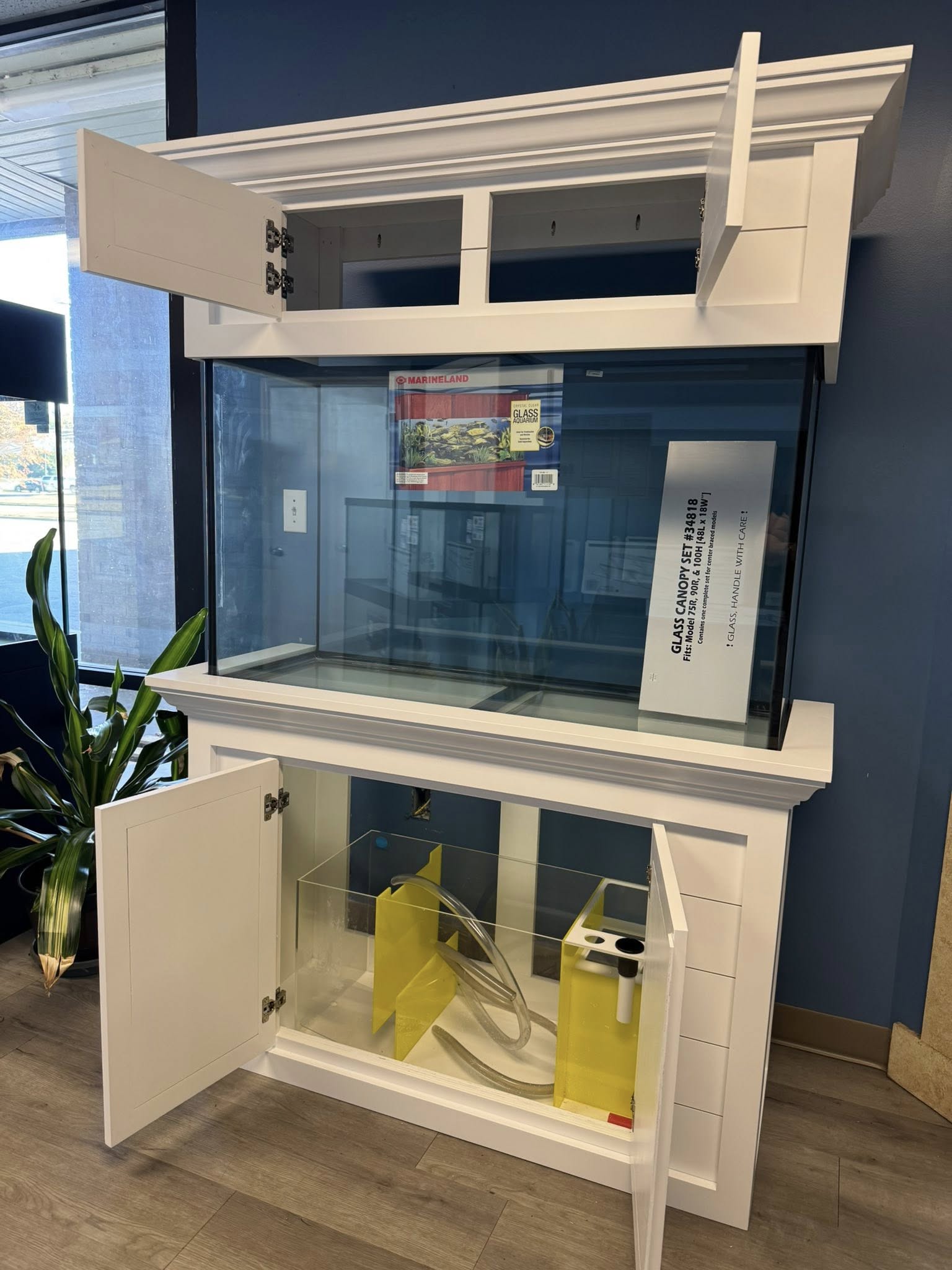 Coastal white shiplap aquarium stand and canopy